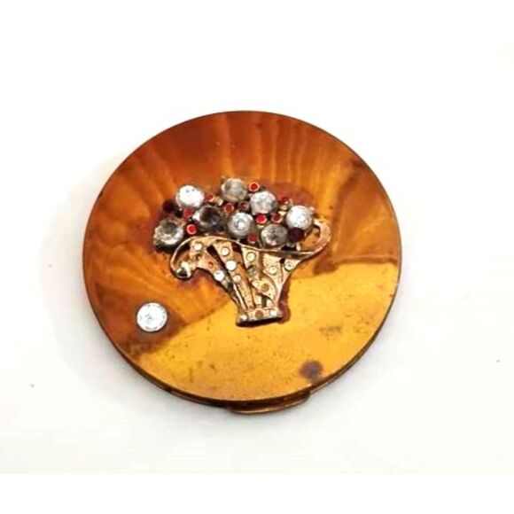 Unbranded Other - 1940s Ladies Powder Compact, Rhinestone Flower Basket Design, 4 Inches